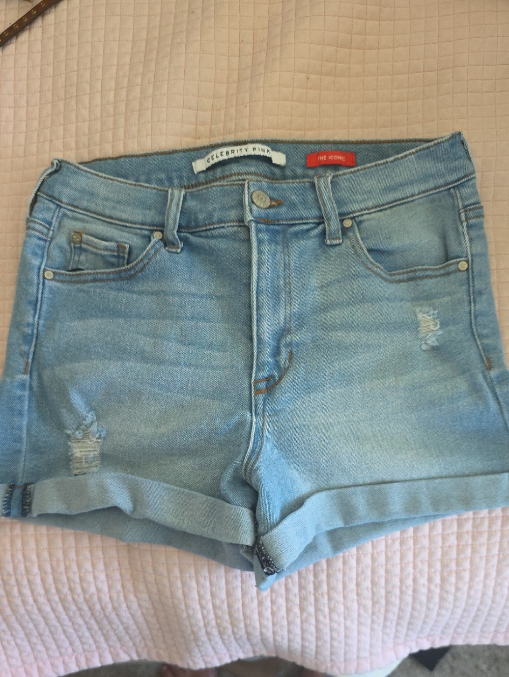 Celebrity Pink Washed Light Blue Denim Cuffed Shorts